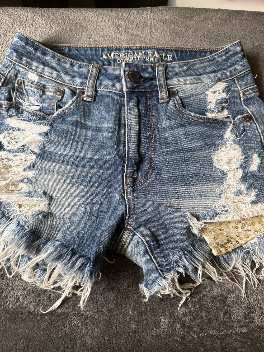 American Eagle Outfitters Light Blue Distressed Frayed Denim Shorts